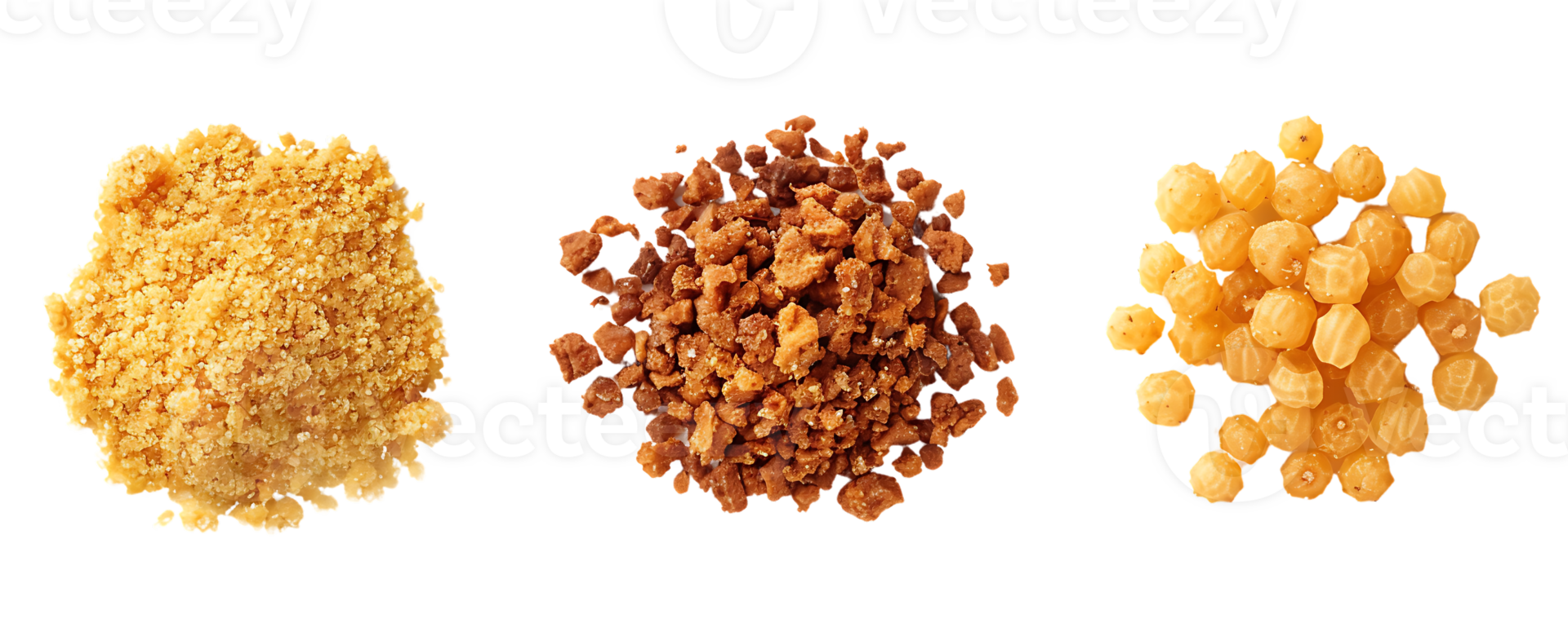 Crumbled Toasted Breadcrumbs, Crunchy Brown Croutons, and Round Crackers Isolated on a Transparent Background png