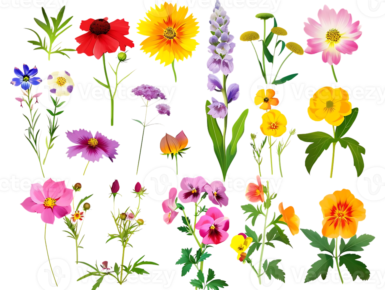 Blooming Flowers with Transparent Background, Vibrant Colors in a Garden Setting png