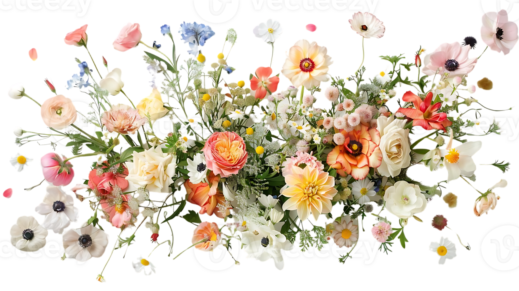 A Vibrant Bouquet of Flowers with a Transparent Background, Blooming with Beauty and Delight png