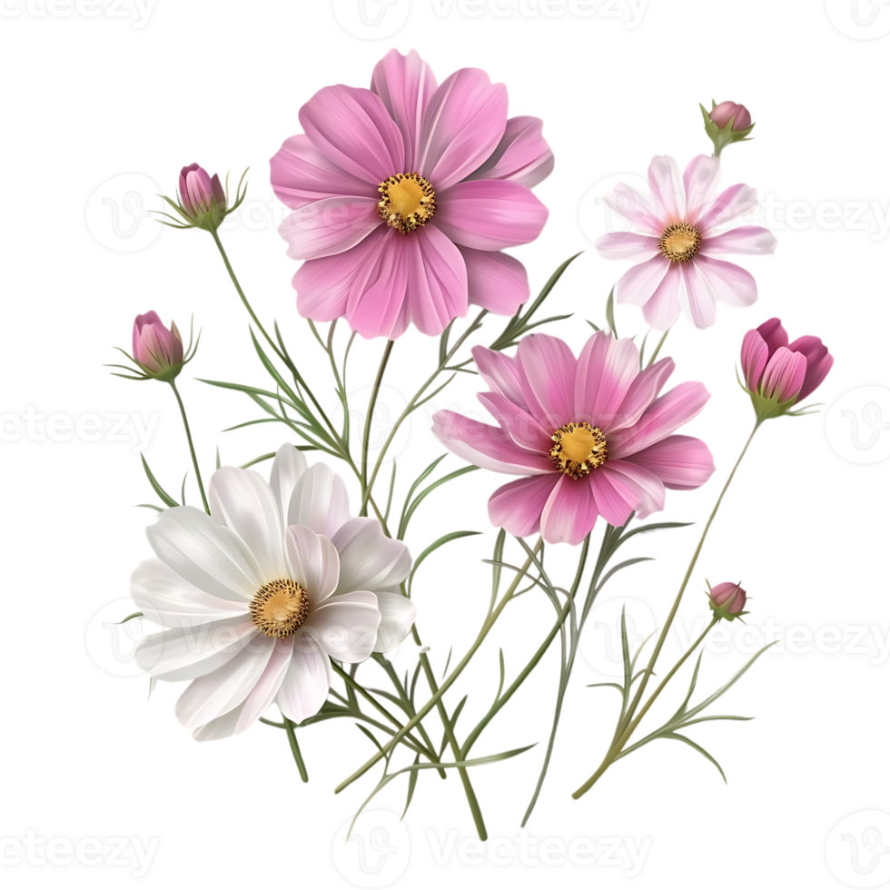 Pink and White Cosmos Flowers with Transparent Background png