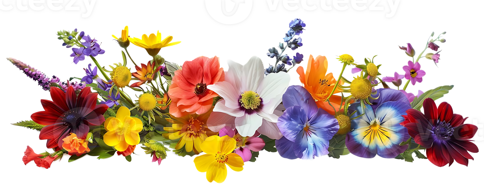 A Vibrant Bouquet of Colorful Flowers with Transparent Background, Blooming in the Sunlight png