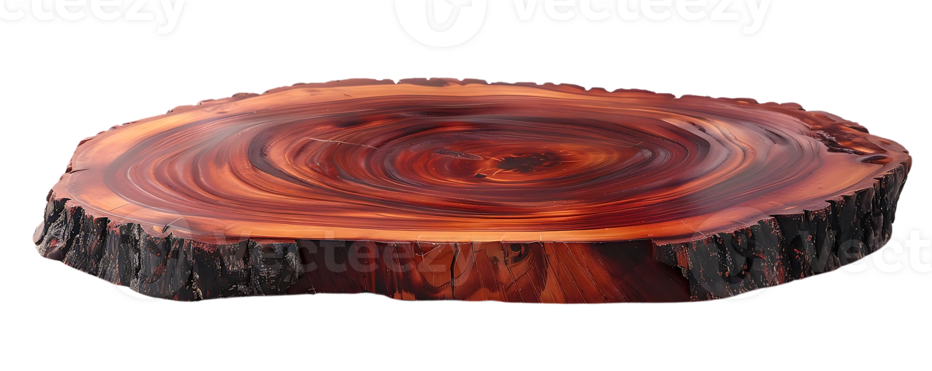 Polished Wood Slab with Intricate Grain Patterns and a Transparent Background png