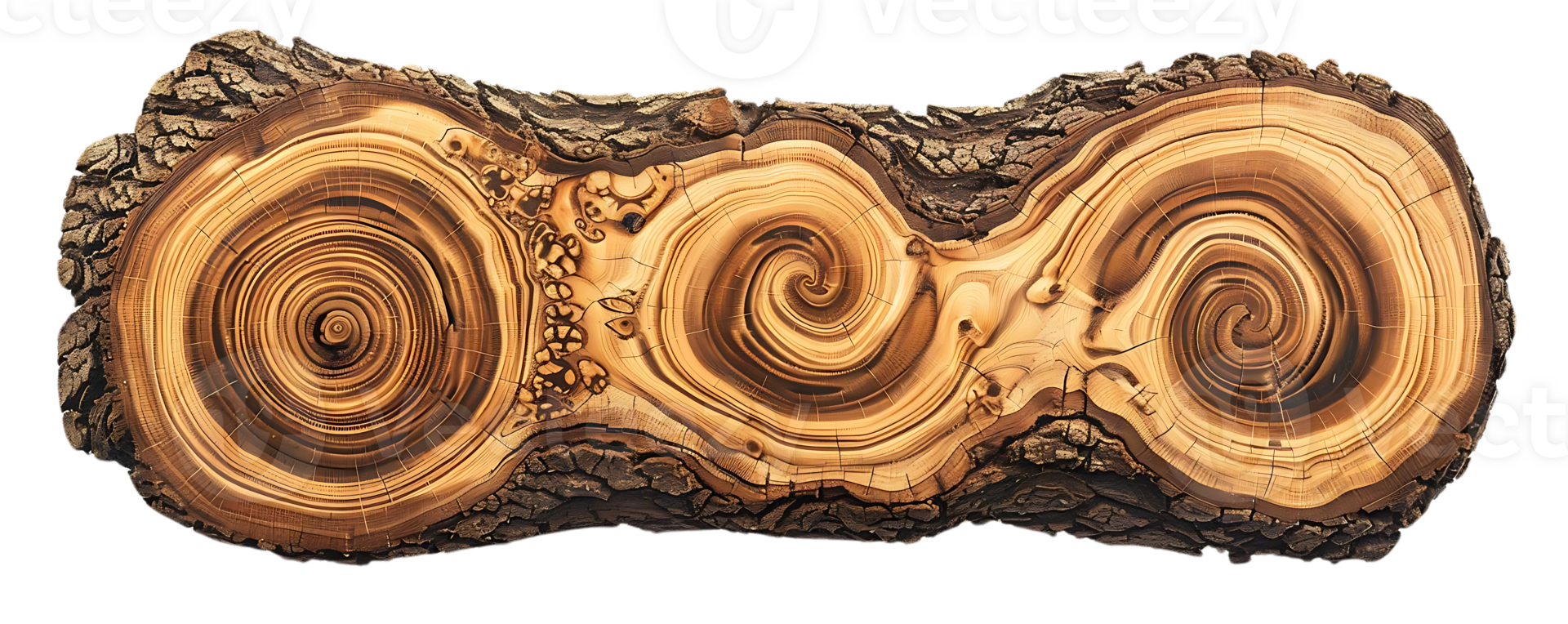 Tree Trunk Cross Section with Spiral Grain Pattern and Transparent Background png