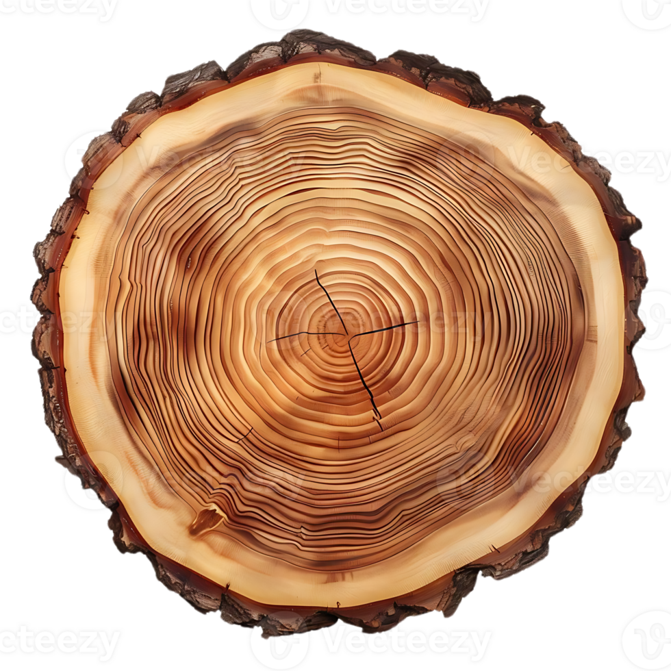 Tree Trunk Cross Section with Transparent Background, Natural Wooden