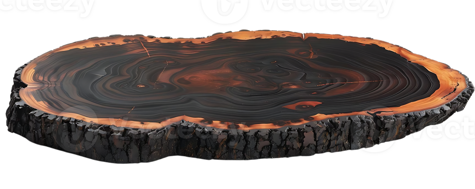 Black and Brown Wooden Slice with Natural Edge, Showing Beautiful Grain Patterns and Texture -  Transparent Background png