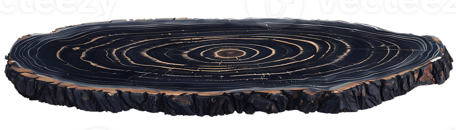 Black and Gold Wood Slice with Transparent Background - Natural Texture and Patterns, Ideal for Design Projects png