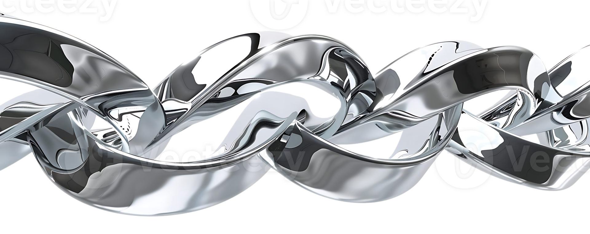 Abstract Silver Metal Bands Intertwined with Smooth Curves and Reflections on a Transparent Background png