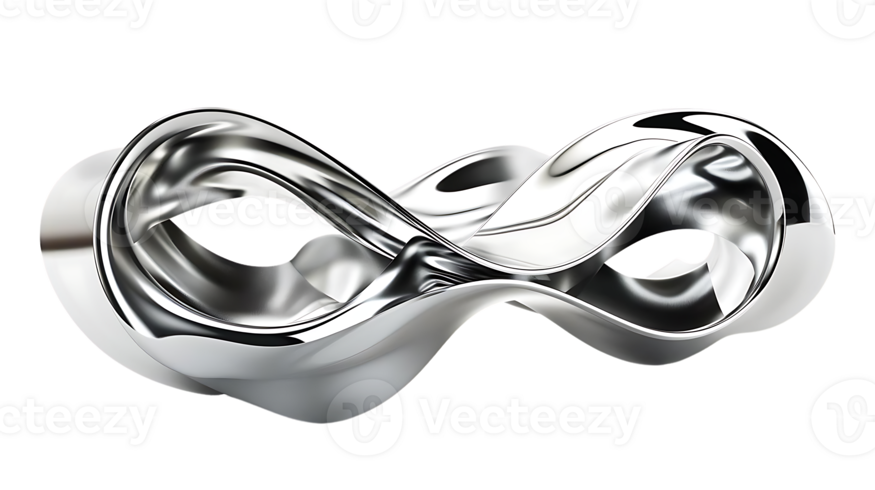 Abstract Metallic Sculpture with a Transparent Background -  A Shiny Silver Infinity Symbol,  Fluid Lines, 3D Render png