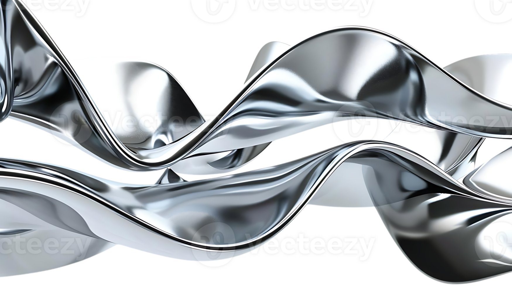 Shiny Chrome Abstract Waves Flowing Dynamically with a Transparent Background png