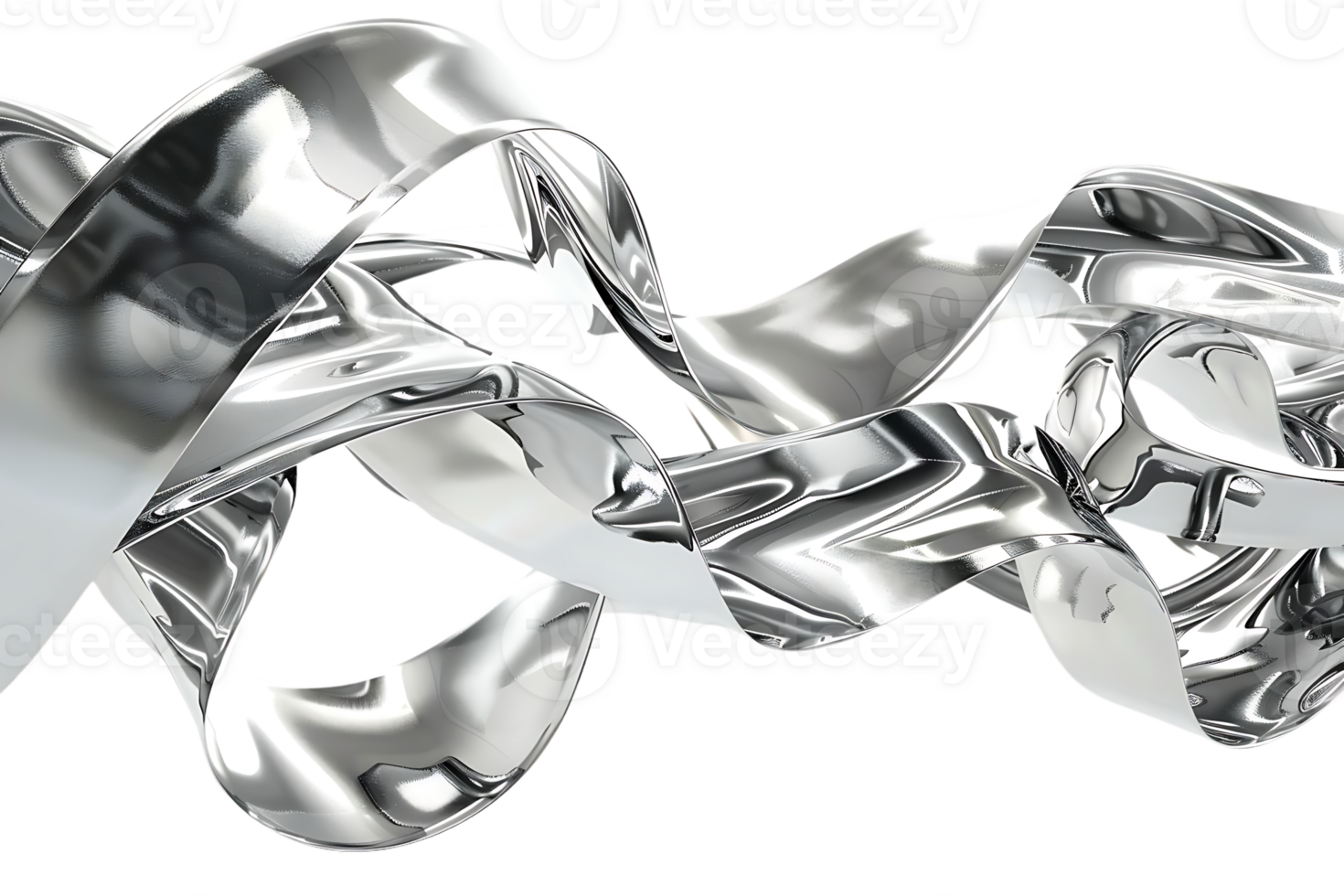 Shiny Silver Ribbon Abstract Art with Transparent Background, Metallic Wave Design png