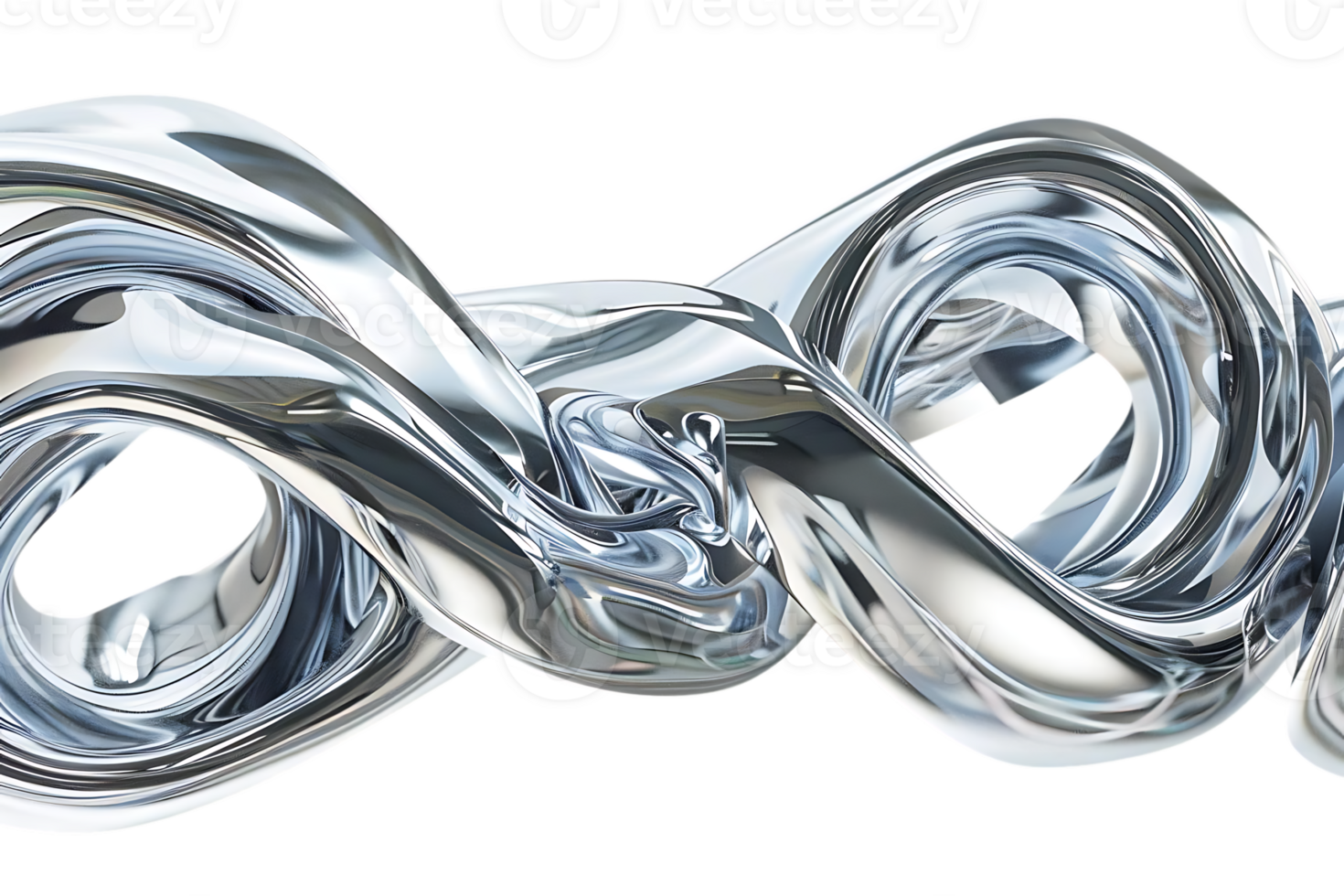Abstract Silver Liquid Swirls with Transparent Background -  3D Rendered Metallic Flowing Curves for Design and Art png