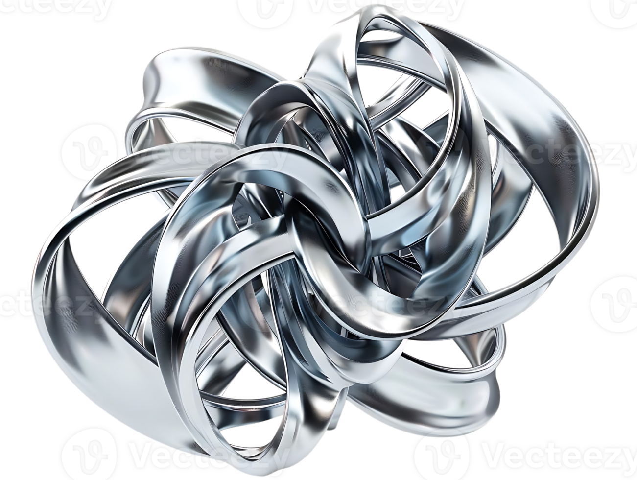 Abstract Chrome Rings Intertwined, Creating a Complex Pattern with a Transparent Background png