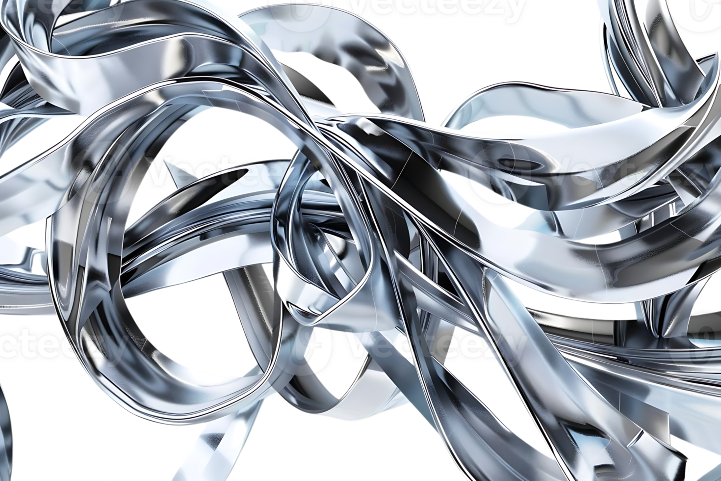Metallic Ribbons Intertwining and Creating Abstract Shapes on a Transparent Background png