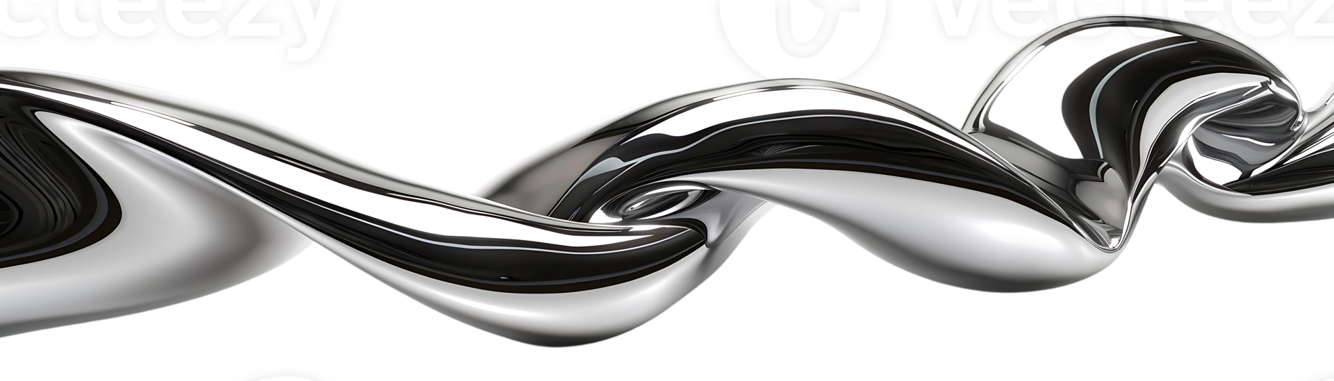Metallic Liquid Waving and Flowing on a Transparent Background, Abstract Chrome Sculpture with Reflective Surface png