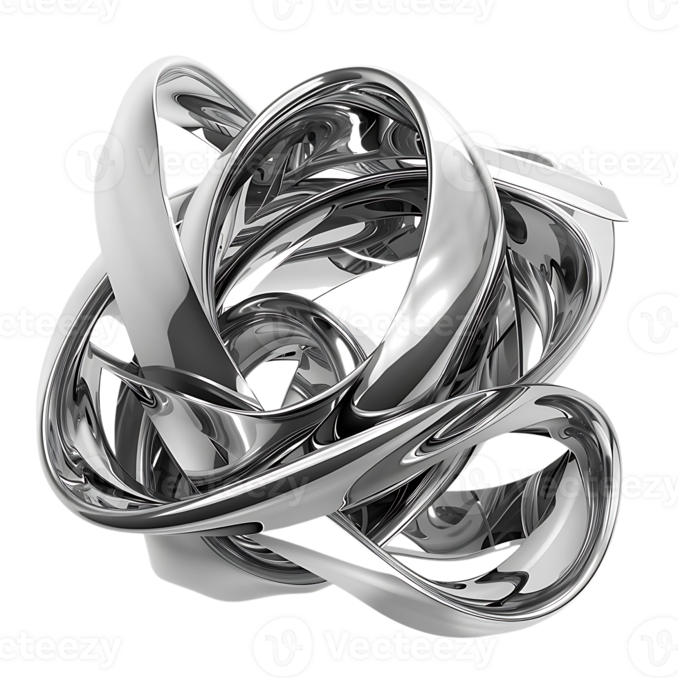 Abstract Chrome Sculpture Intertwined with Reflections on a Transparent Background png