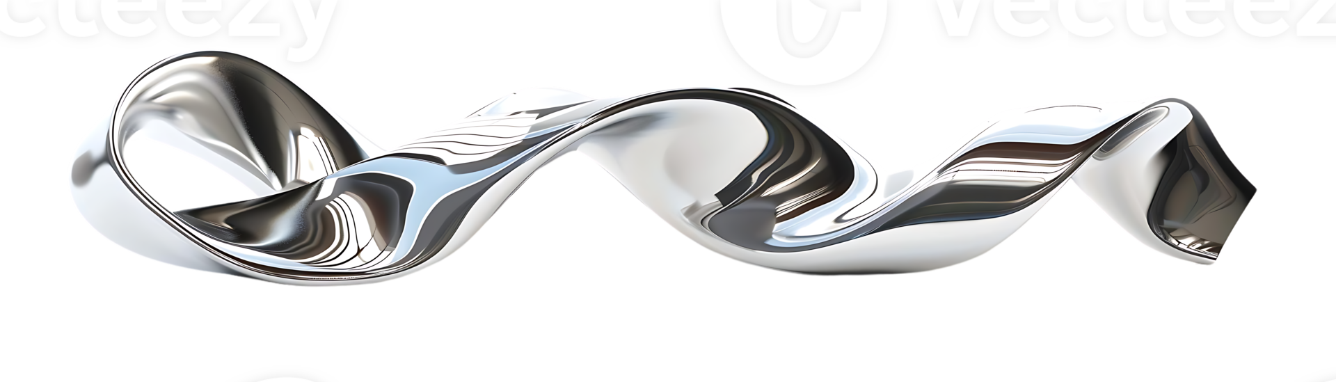 Abstract Metallic Sculpture with a Transparent Background, a Modern 3D Render of a Shiny Chrome Wave png