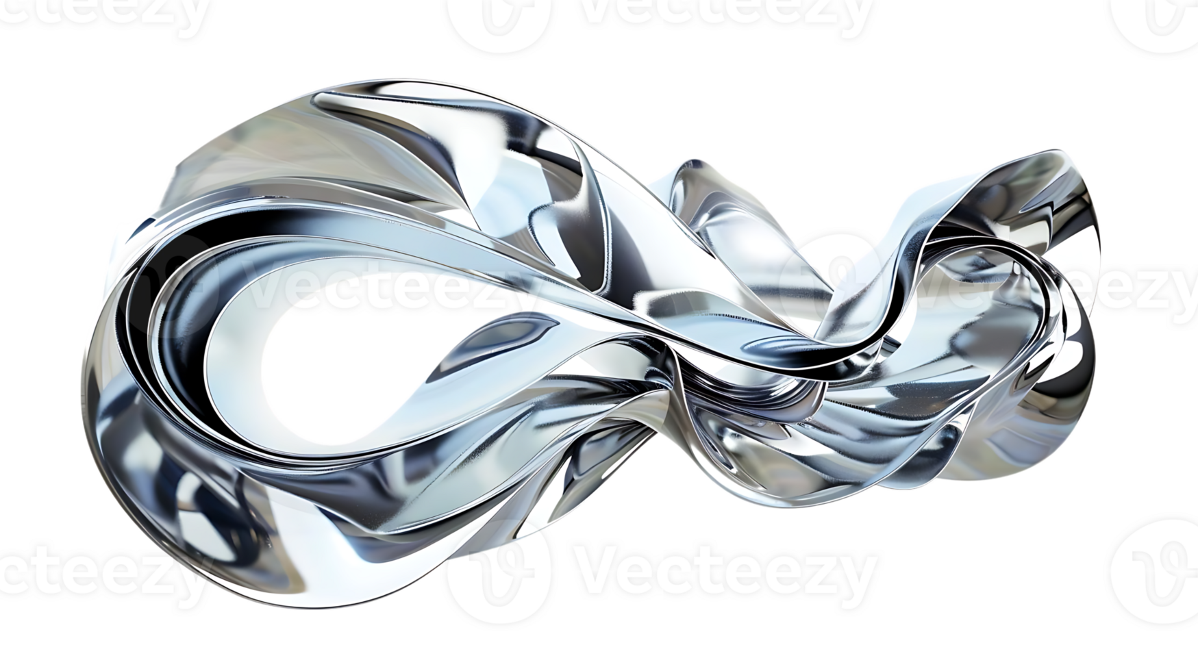 Abstract Shiny Metallic Form with Transparent Background, Abstract Silver Shape with Transparent Background, 3D Metal Wave with Transparent Background png