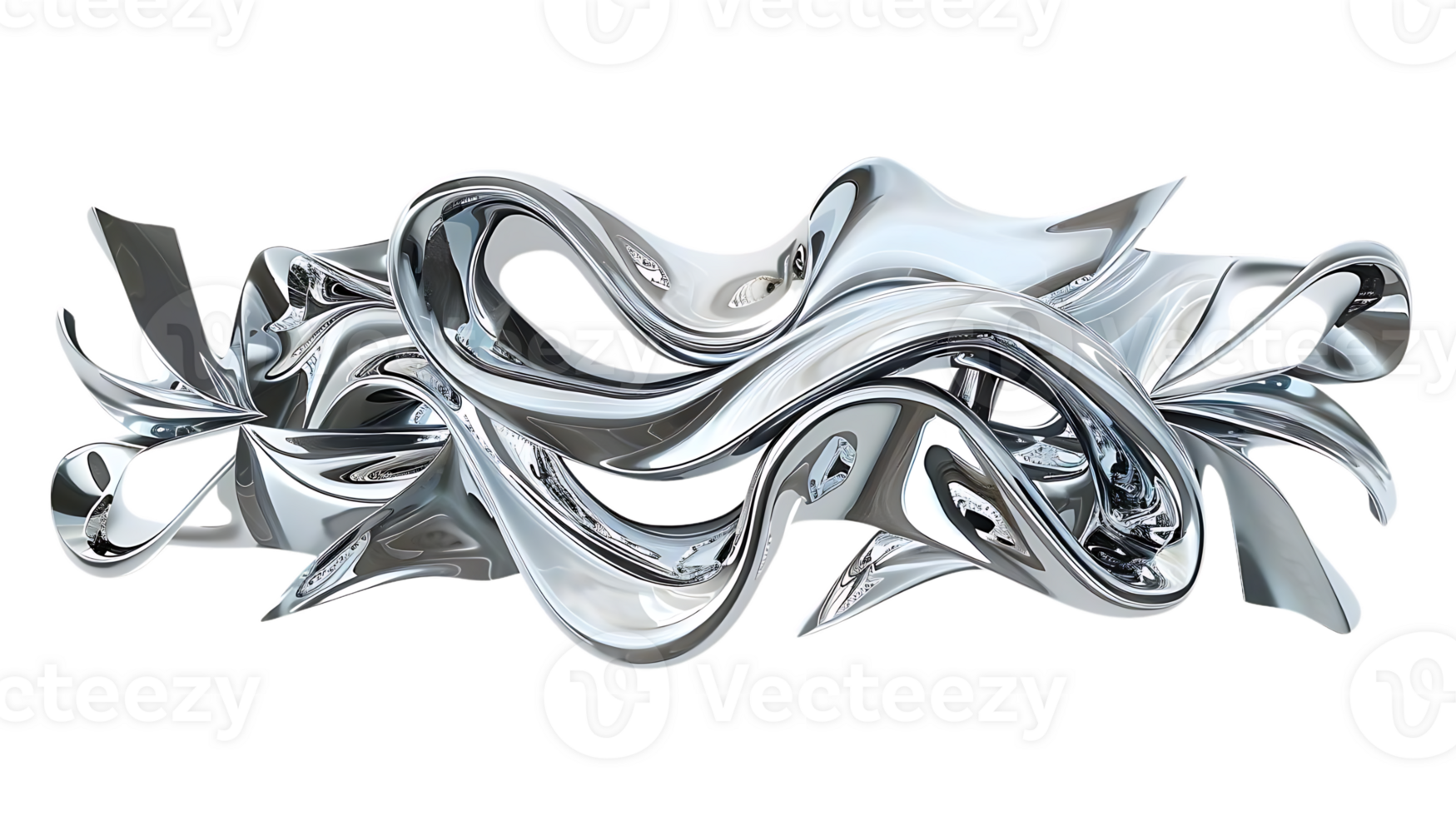 Abstract Chrome Sculpture Swirls and Flows with Transparent Background png
