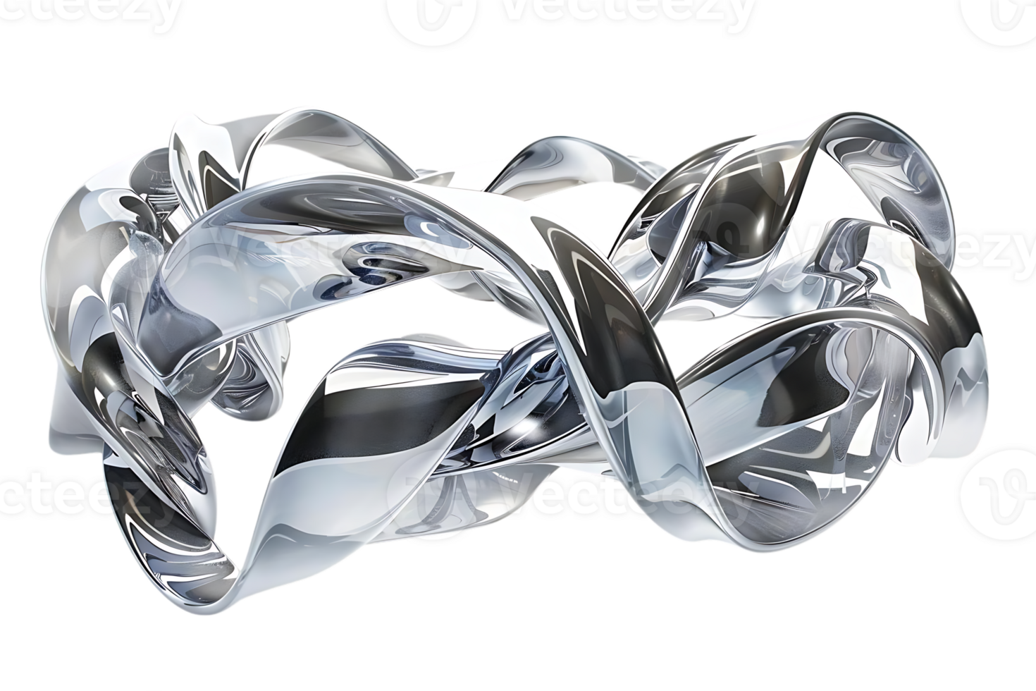 Abstract 3D Silver Ribbon Intertwined Forms with a Transparent Background png