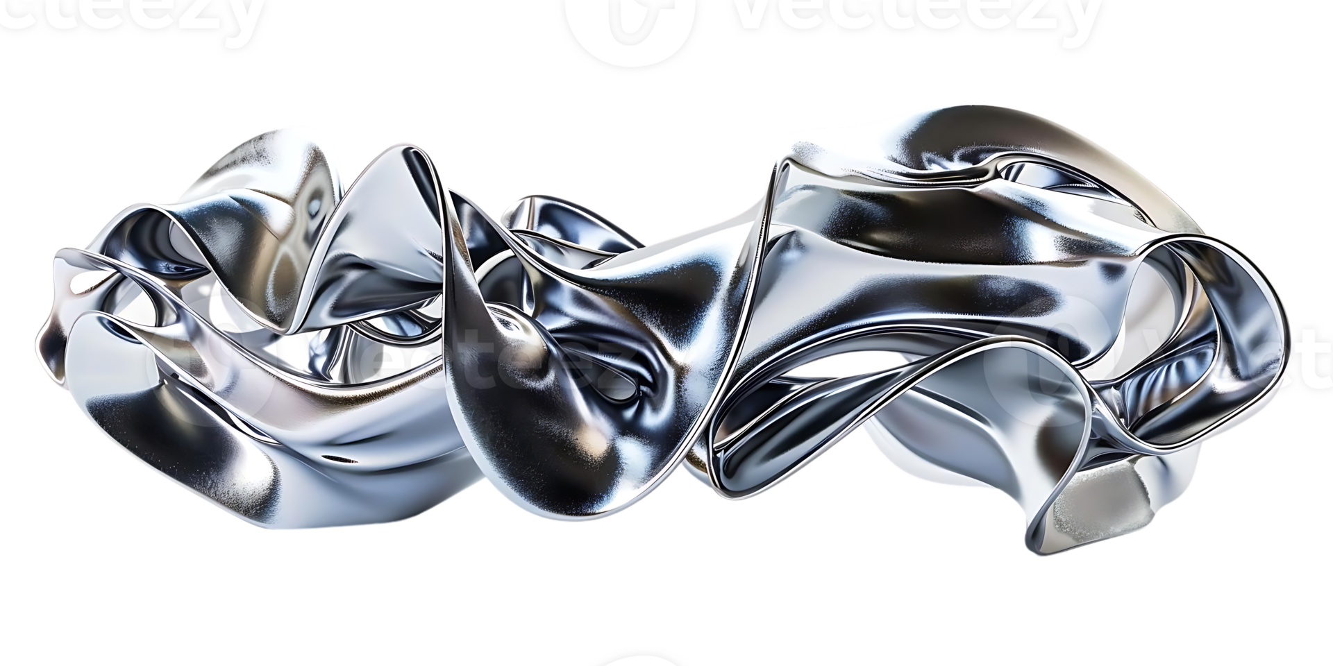 Abstract Metallic Sculpture with a Transparent Background, 3D Rendering of a Shiny Silver Object png