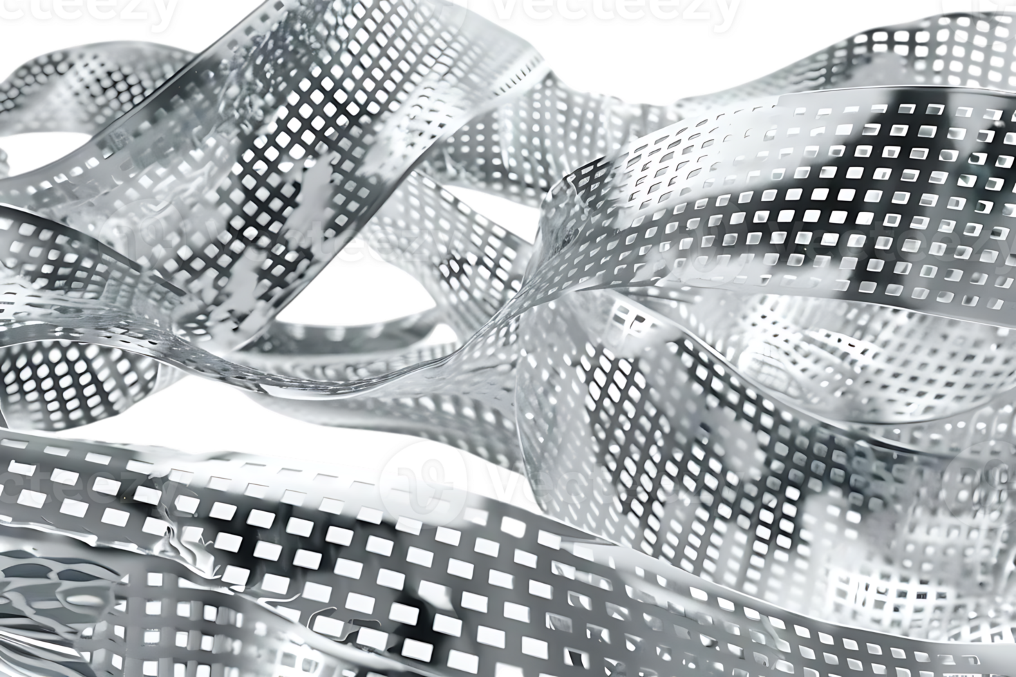 Abstract Silver Gridded Ribbons Flowing Seamlessly with a Transparent Background png
