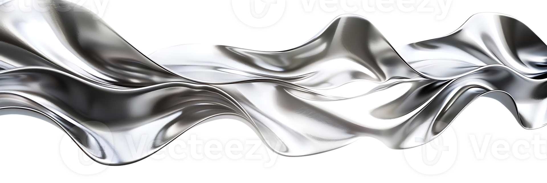 Silver Waves Flowing on a Transparent Background, Abstract Metallic Design png