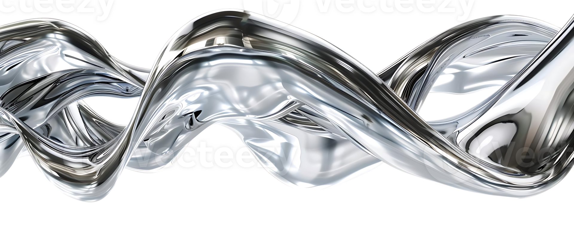 Abstract Chrome Liquid Flows with a Transparent Background,  Creating Smooth Shiny Waves png