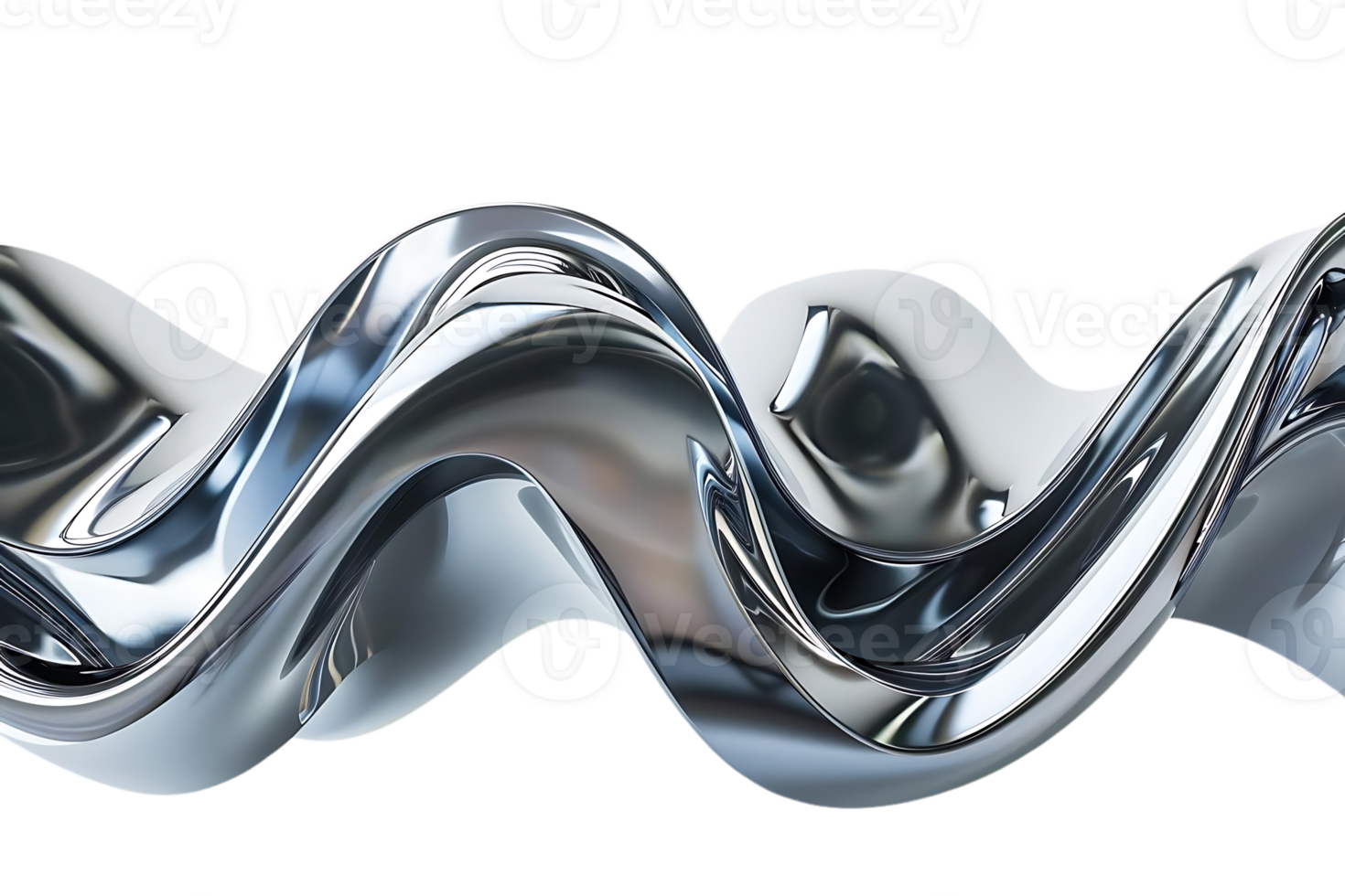 Abstract Metallic Wave Abstract Art with a Transparent Background, Shiny Chrome 3D Rendering png