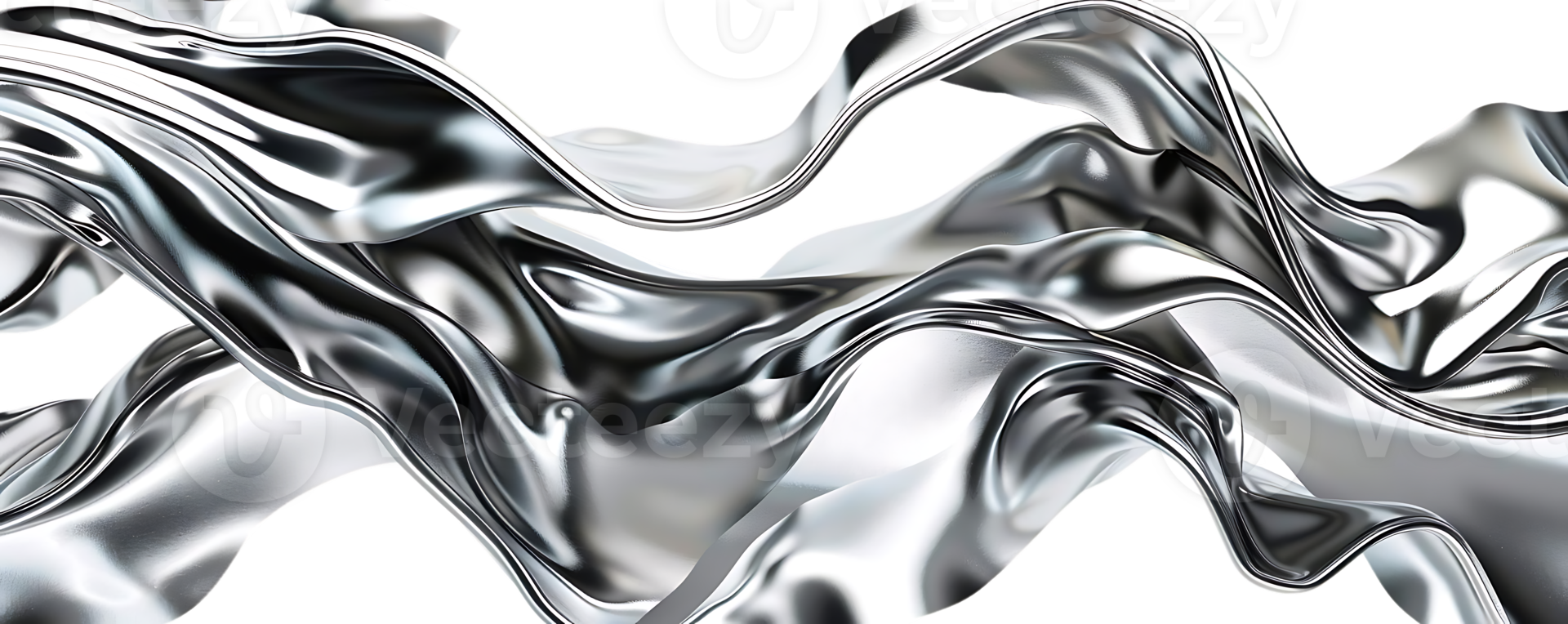 Silver Fabric Waves Flowing with a Transparent Background, a Liquid Metal Abstraction png
