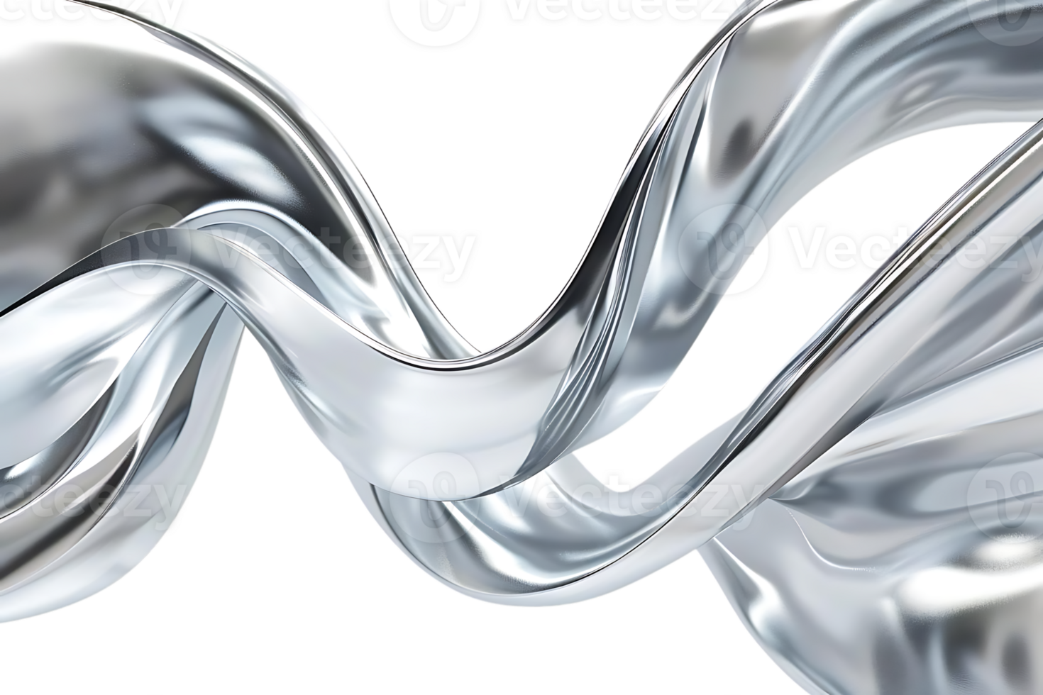 Silver Liquid Swirling Through a Black Void, a Transparent Background with a Shiny, Metallic Texture. png