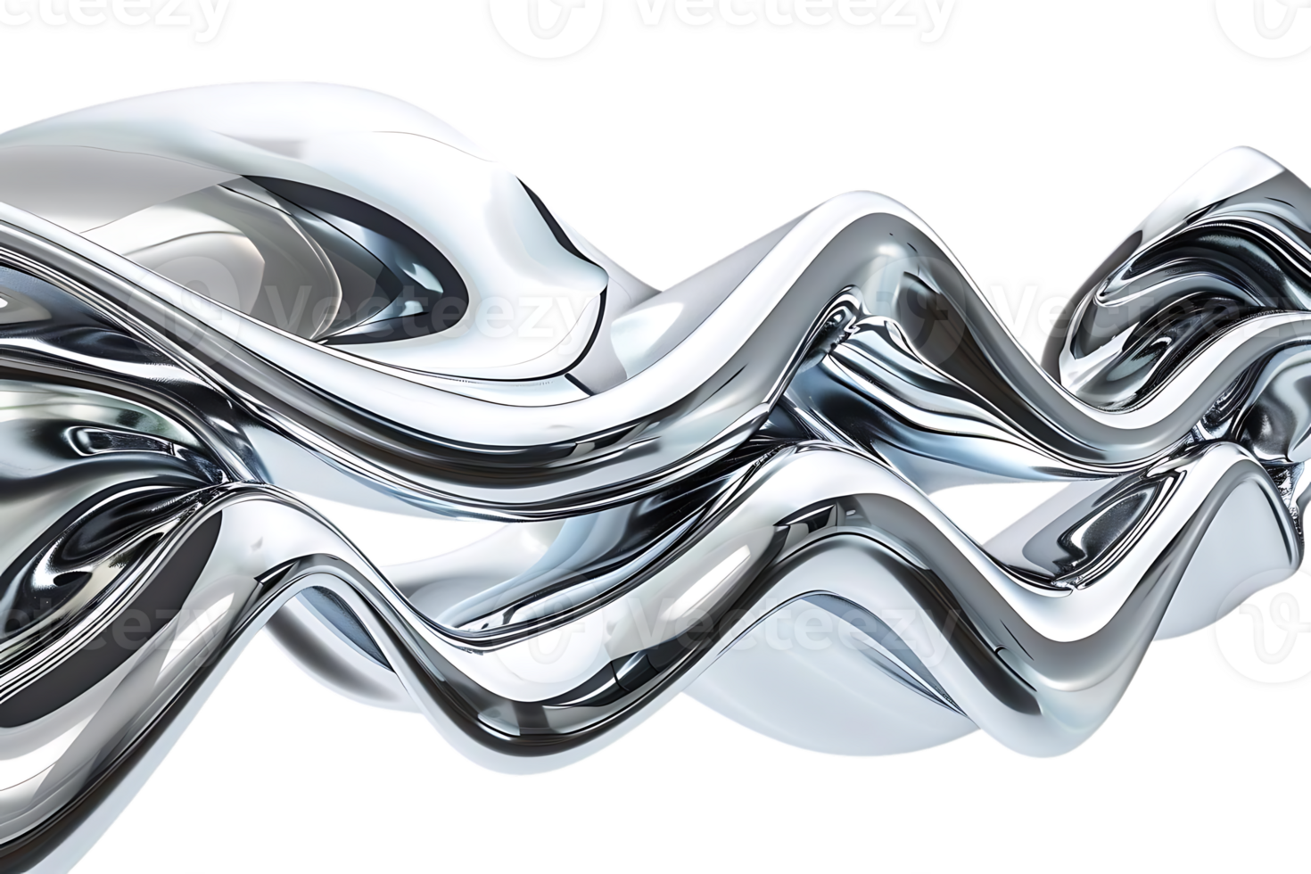 Abstract Shiny Chrome Waves Flowing on Transparent Background png