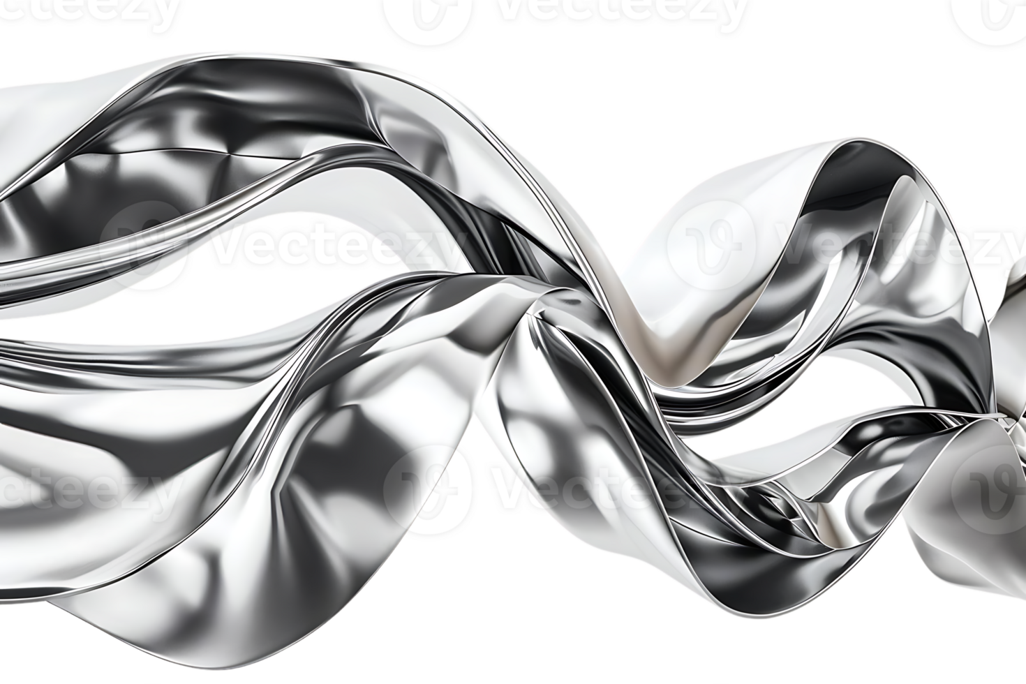 Silver Abstract Waves Flowing in a 3D Space with a Transparent Background png