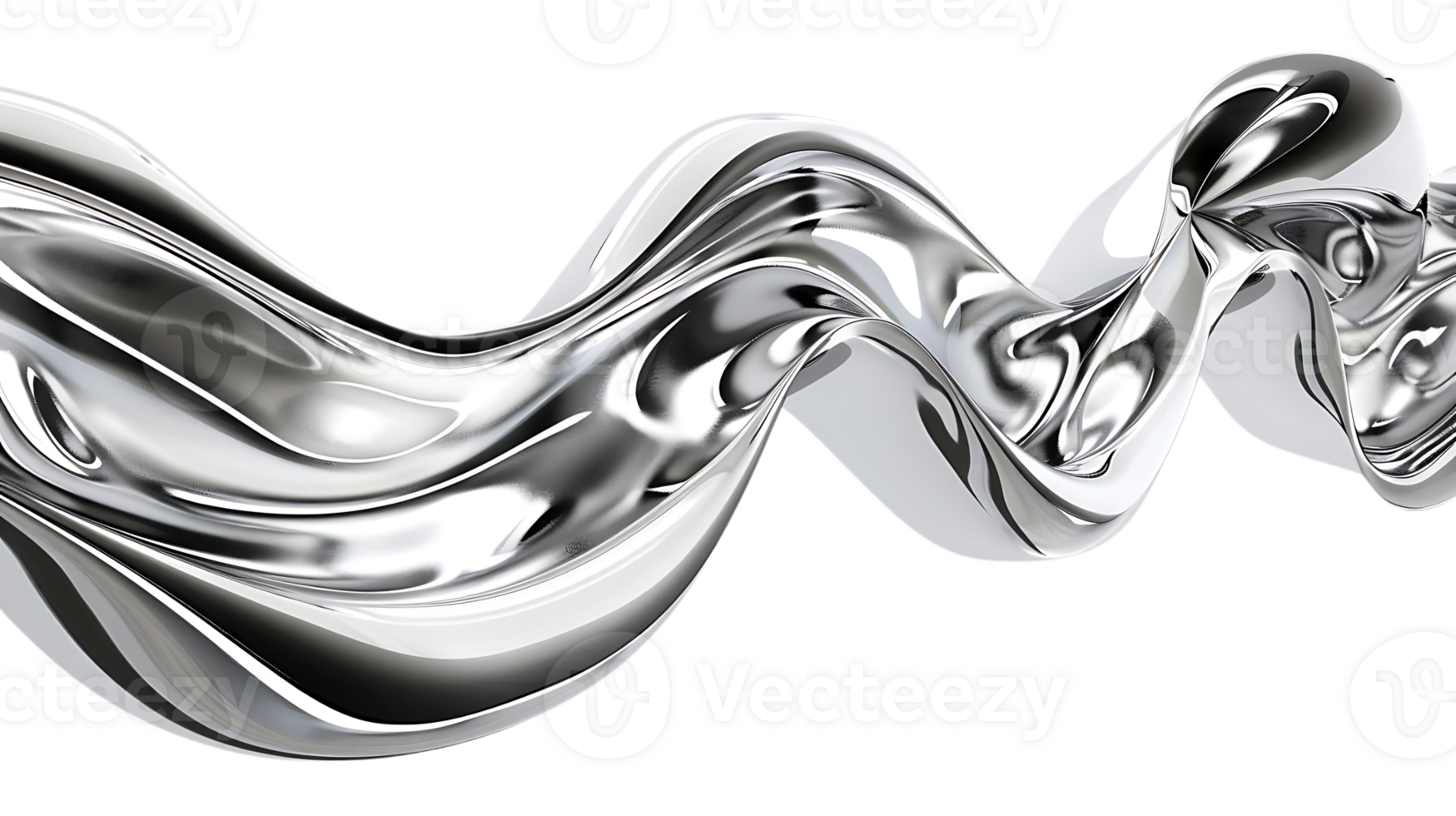 Silver Liquid Waves Flowing on a Transparent Background, Shiny Metallic Abstract Art with Reflections, 3D Rendered Graphic Design png