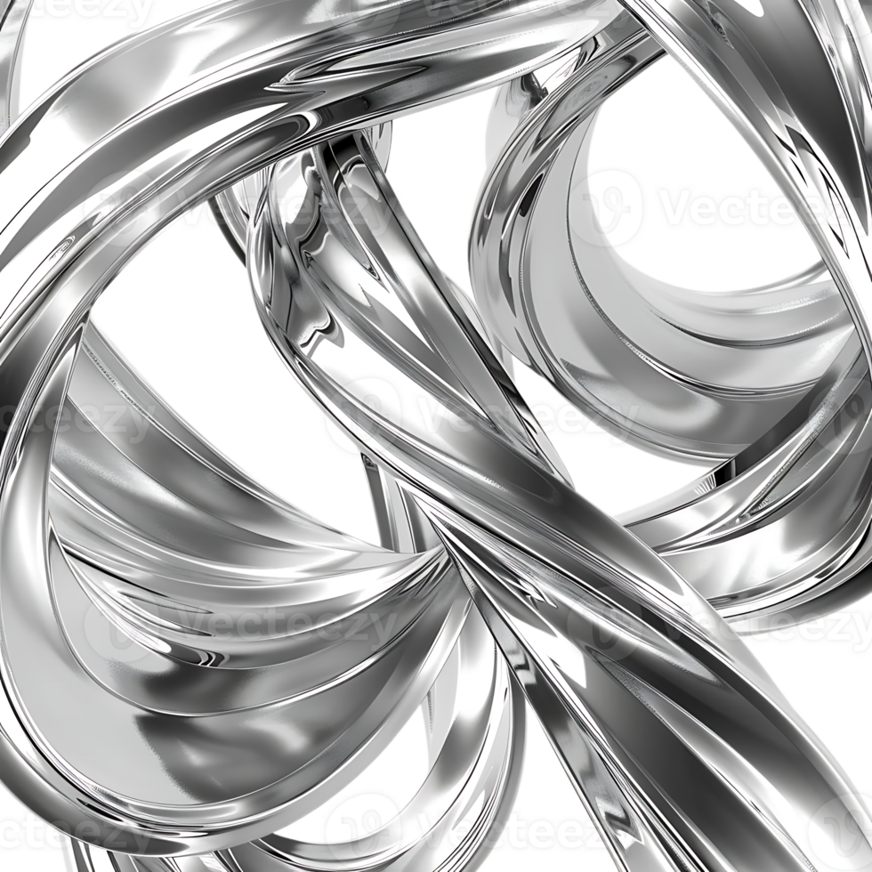 Shiny Metallic Ribbons Twisting and Intertwining in a Complex Dance, Creating a Mesmerizing Abstract Pattern, Transparent Background png