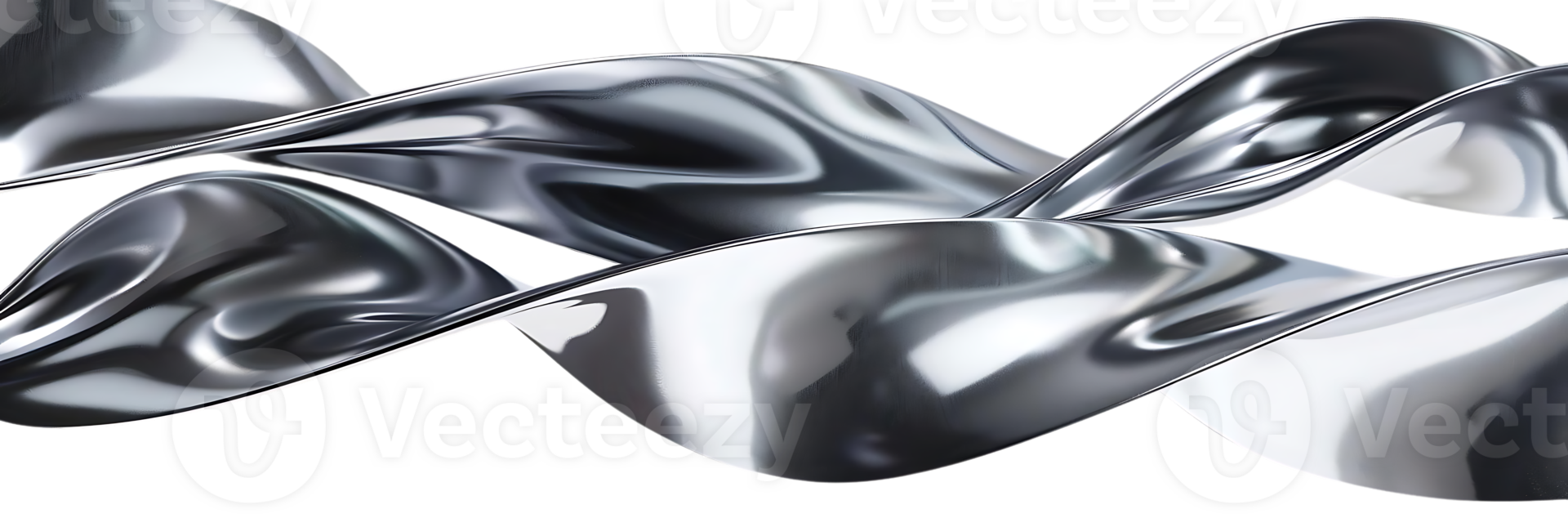 Silver Metallic Ribbon Waves with a Transparent Background, Abstract Metal Texture png