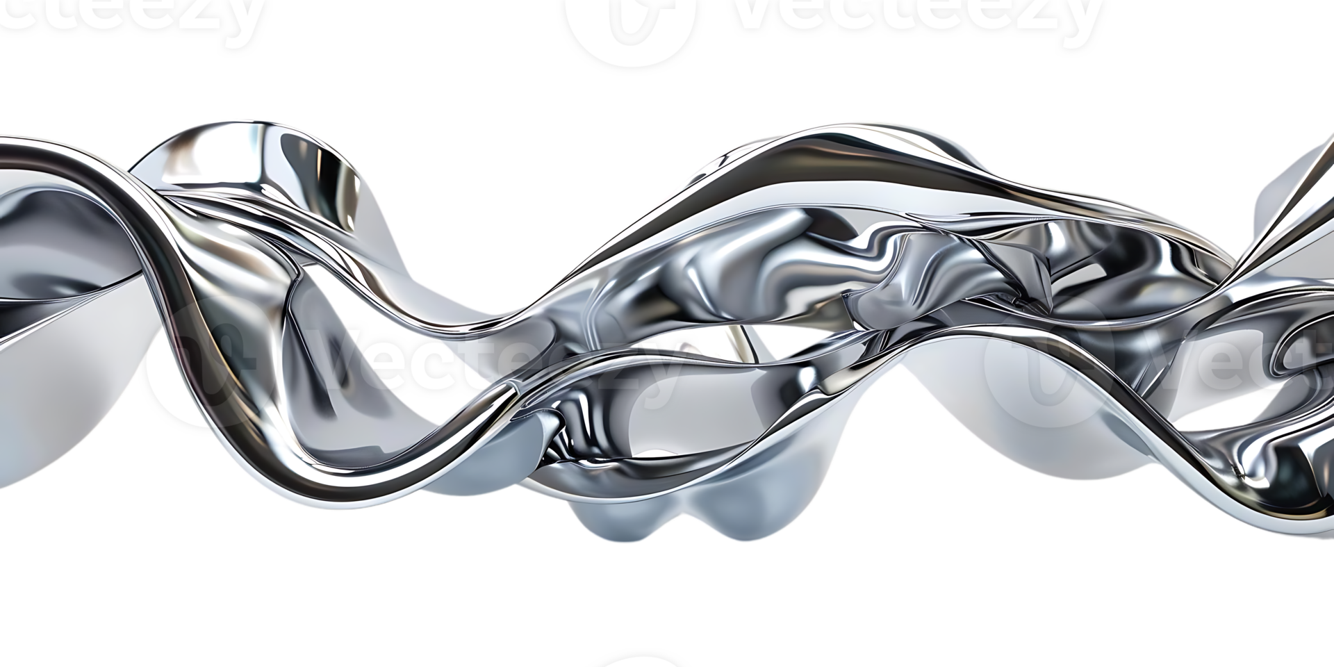 Abstract Chrome Waves Flowing on Transparent Background png