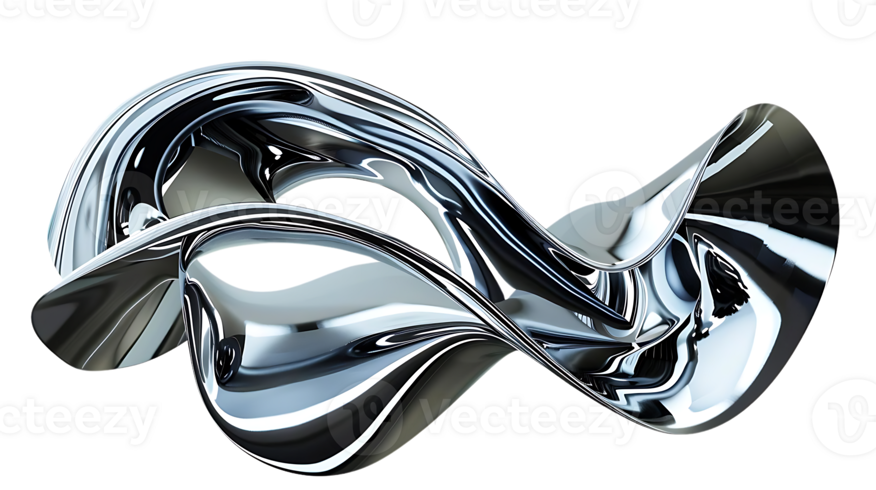 Abstract Chrome Sculpture with a Transparent Background, Shimmering and Smooth Metal Design, Modern Art png