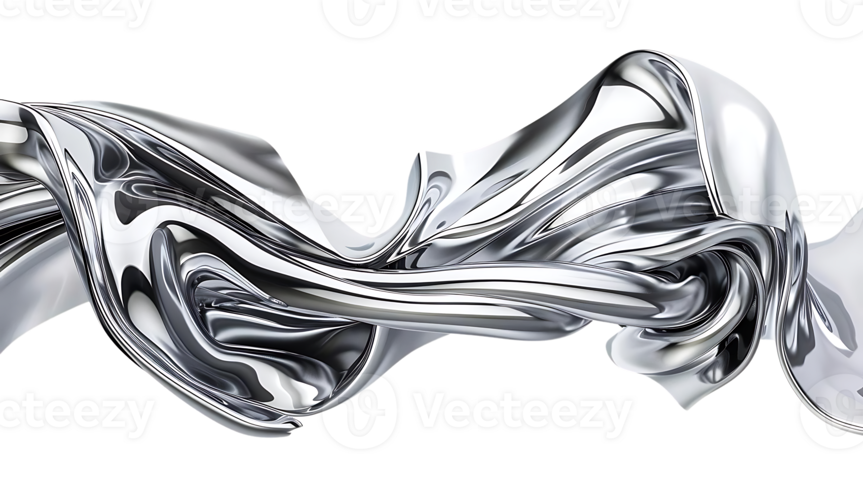 Silver Metal Fabric Waves Flowing on a Transparent Background png