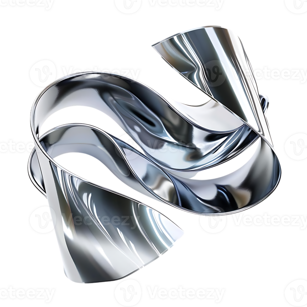 Abstract Silver Ribbon Forms a Swirling, Reflective Design on a Transparent Background png