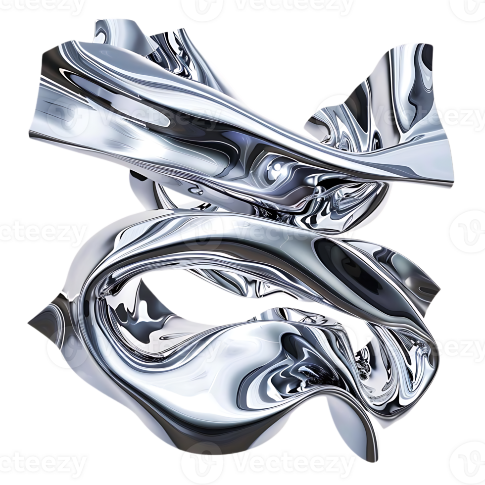 Abstract Chrome Liquid Forms Dance in a Transparent Background png