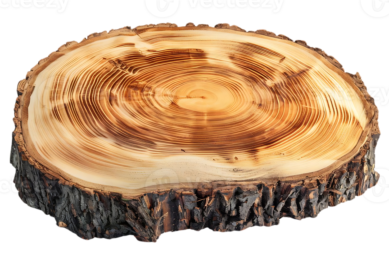 Tree Slice with Visible Rings and Bark, Isolated on Transparent Background png