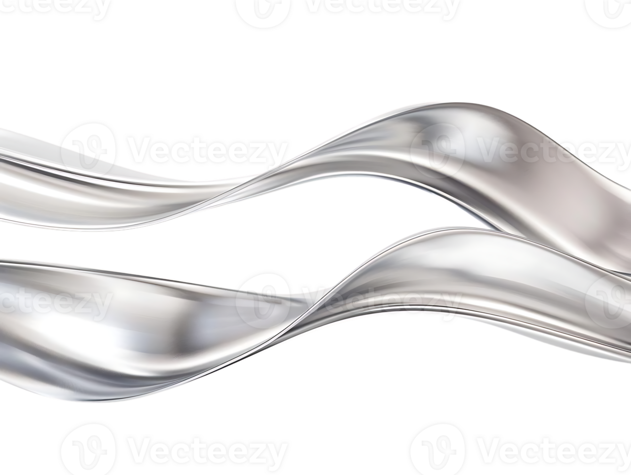 Metallic Silver Waves Flowing on a Transparent Background, Elegant Abstract Design with Smooth Curves and Shiny Finish. png