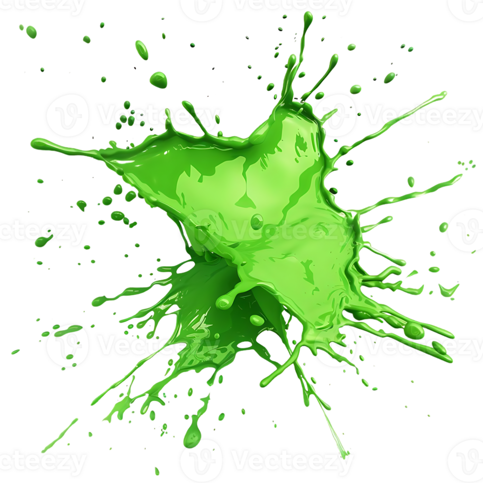 Green Paint Splashing Against a Transparent Background, Creating a Vibrant and Dynamic Design Element. png