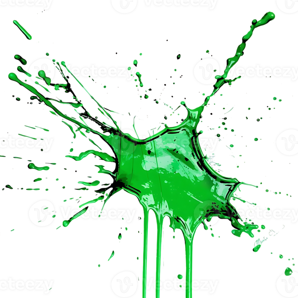 Green Paint Splashes and Drips on a Transparent Background png