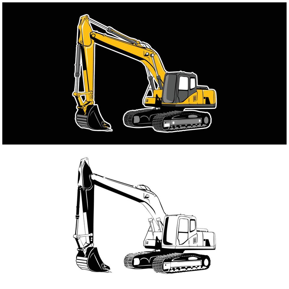 excavator construction heavy equipment graphic design vector