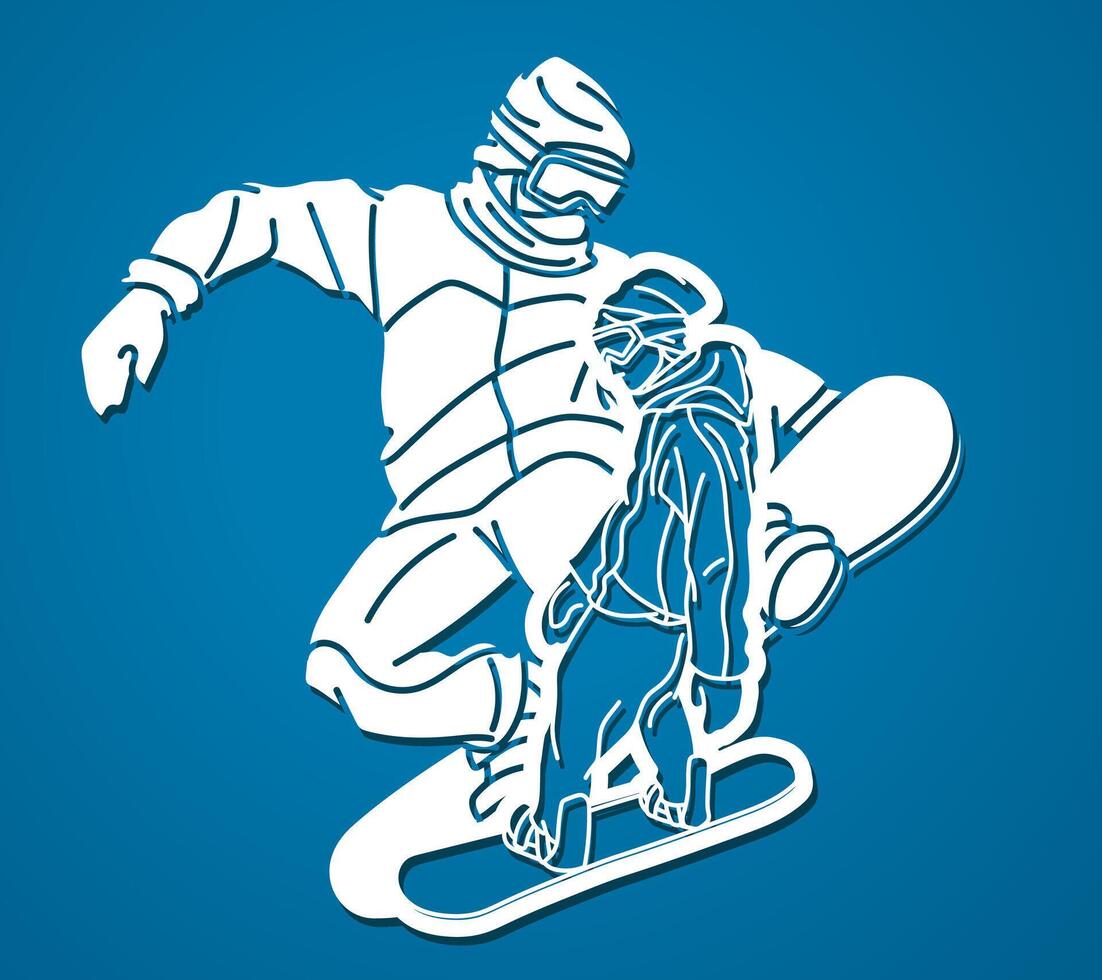 Silhouette Snowboard Players Mix Action vector