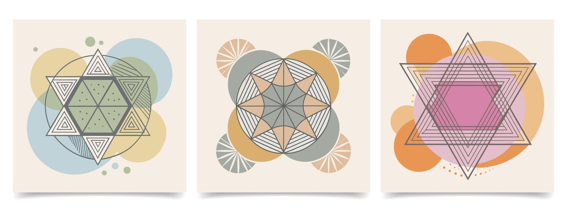 Set of abstract vintage posters with geometric shapes in pastel colors. vector