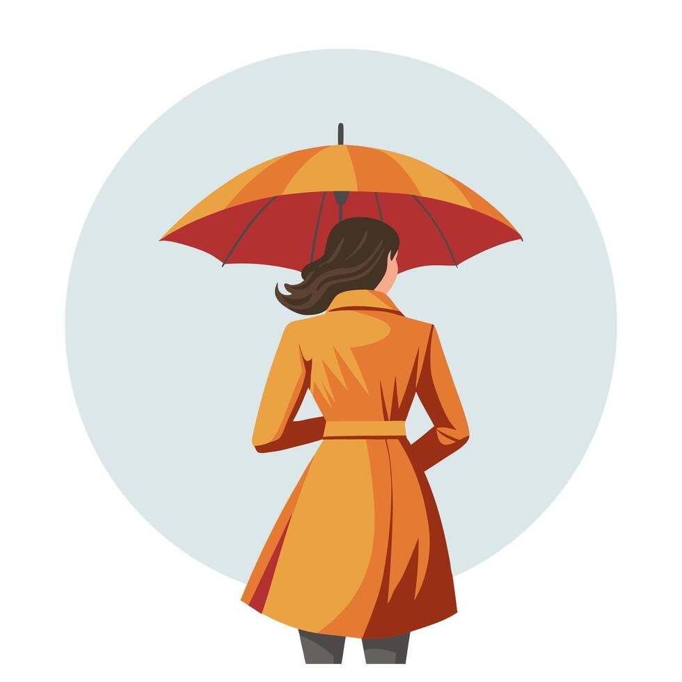 Woman with umbrella. Autumn or spring season. Flat style illustration vector