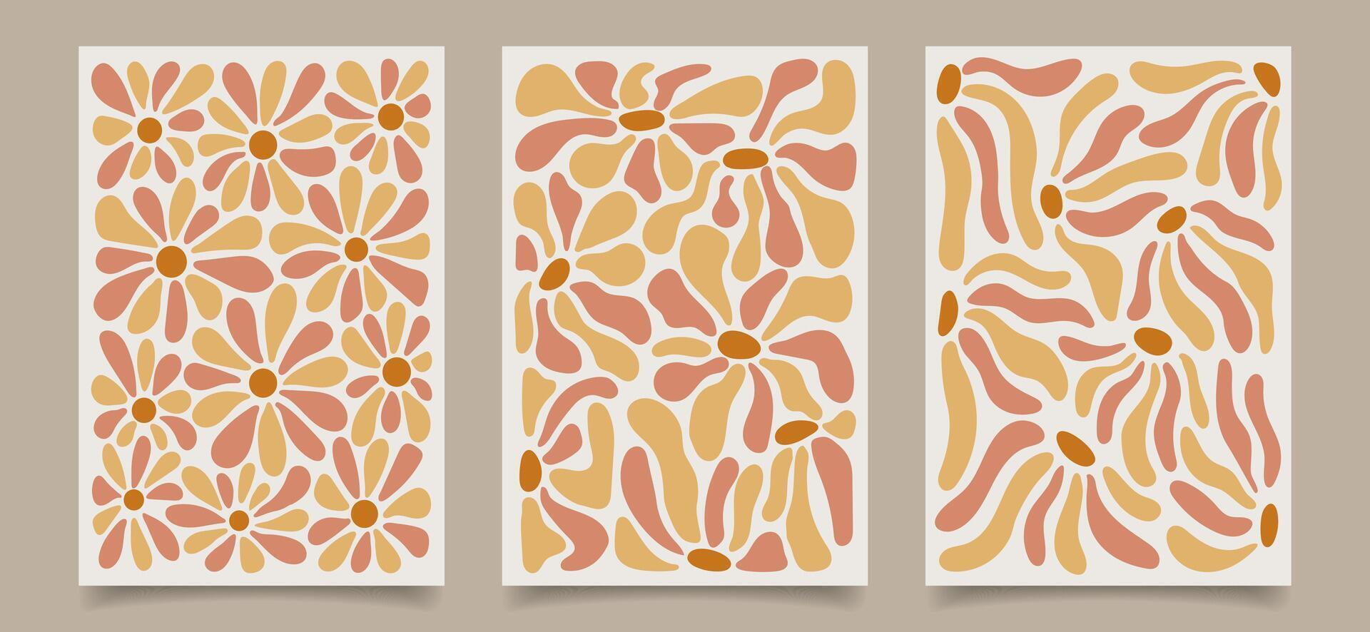 Set of wall floral retro posters. Collection of abstract tapestries in soft colors. vector