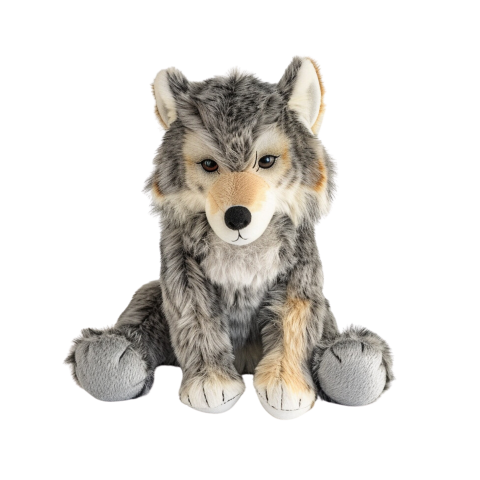 Cute Wolf toy, soft toy front view isolated on transparent background png